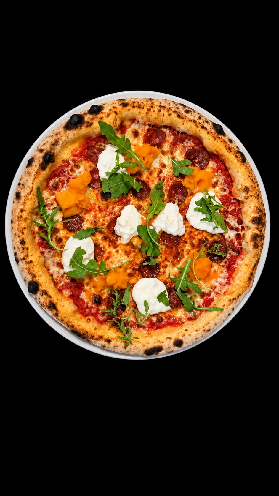Pizza della Settimana z dynią na czarnym tle w restauracji Mi Piace